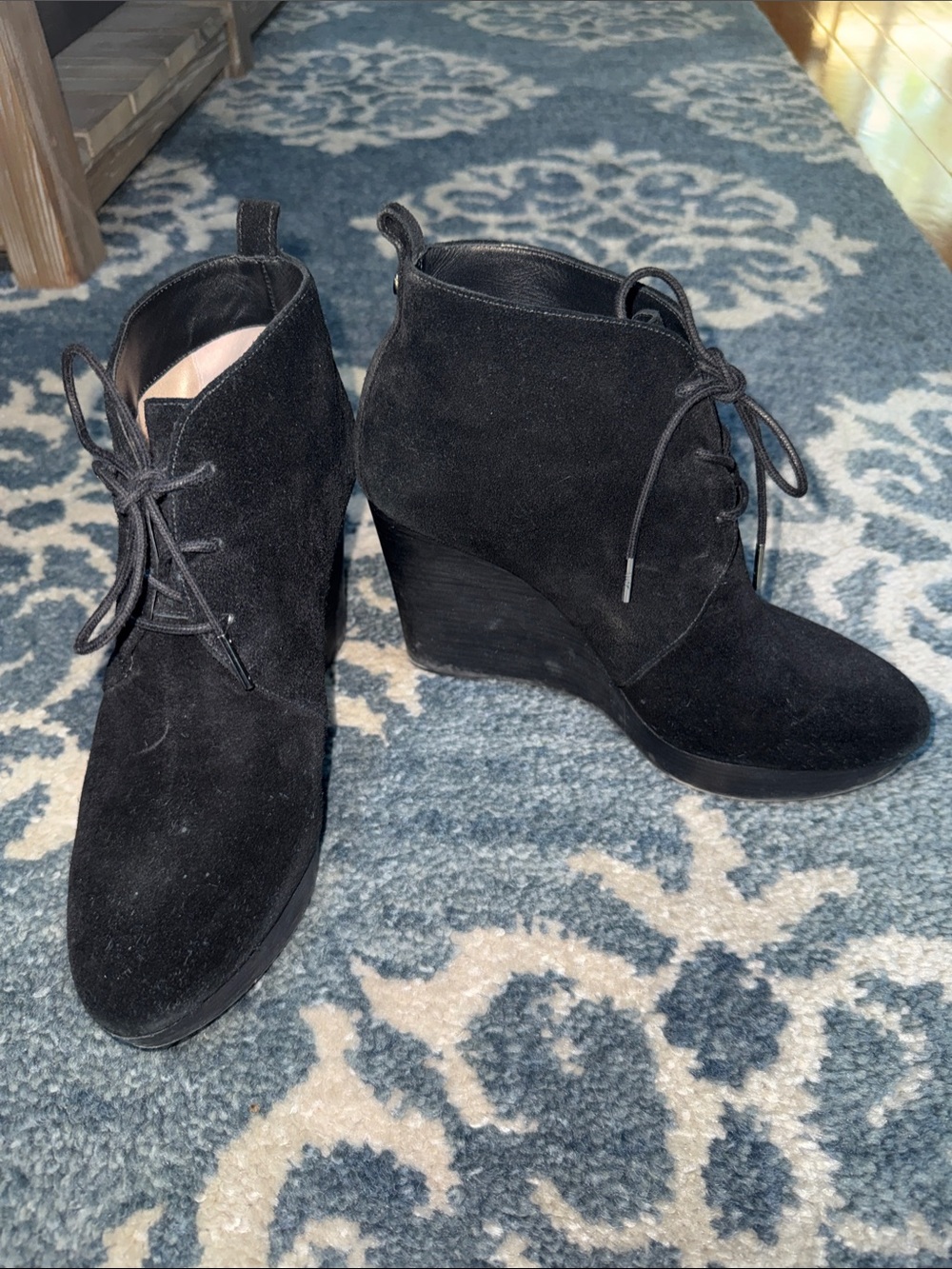 MICHAEL Michael Kors Black Suede Lace-Up Wedge Booties